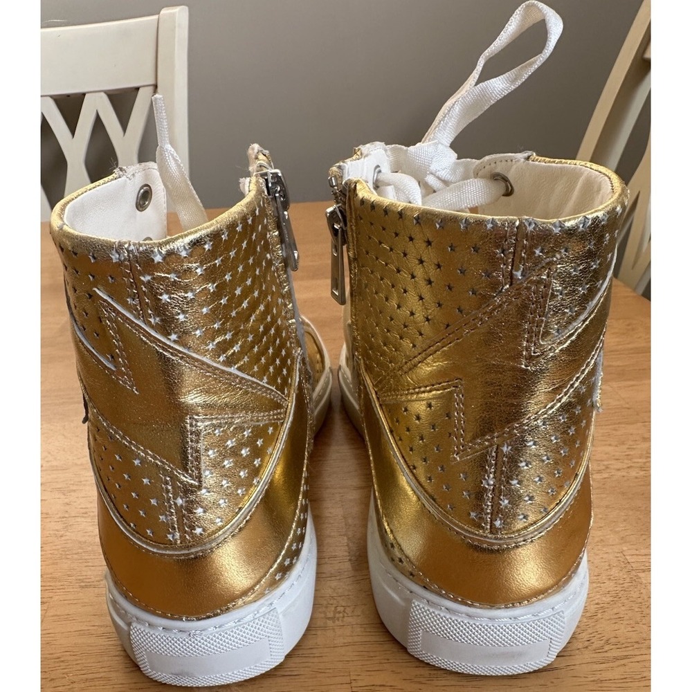 Zadig & Voltaire Sneakers Flash Metallic Leather High Top Gold Sz 9/ 39 New - Picture 4 of 10